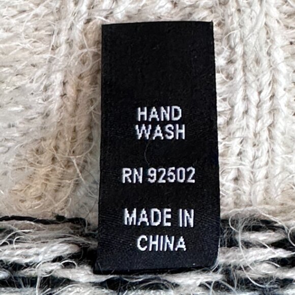 Sacred Threads Cardigan Sweater Boho Open Fuzzy L/XL Geometric Print Black White - Picture 9 of 11